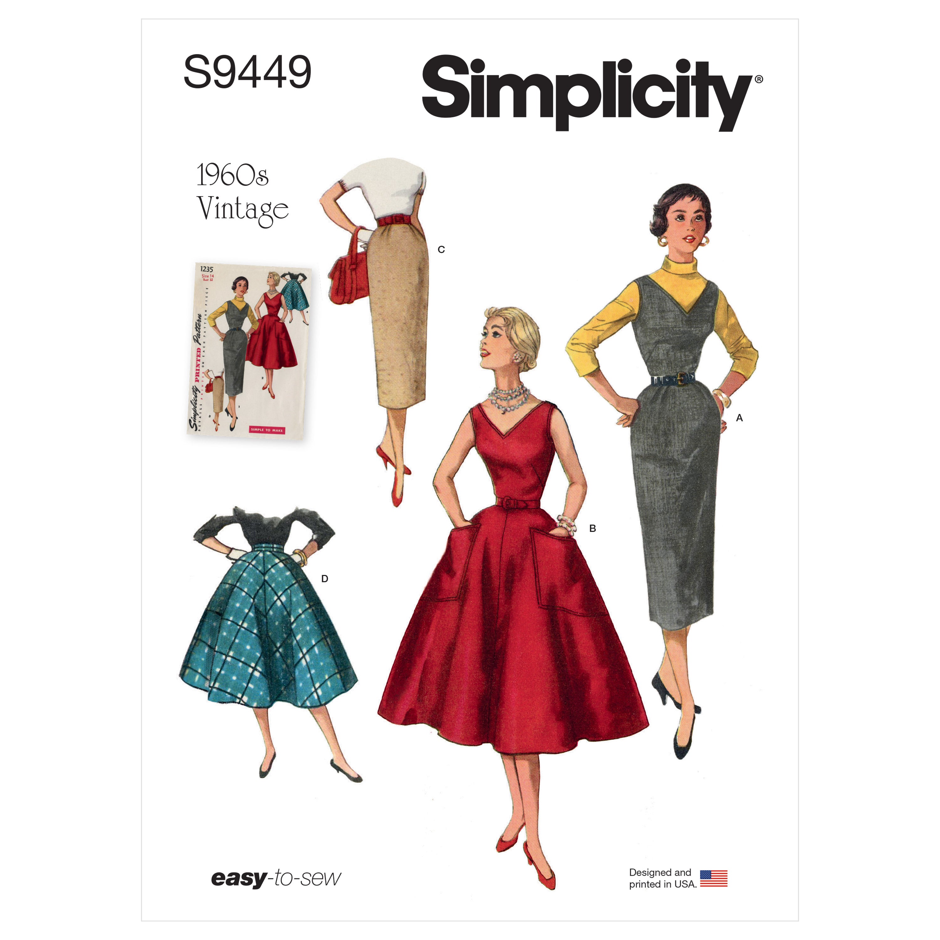 Simplicity Sewing Pattern S9449 Misses' 1960s Vintage Dress