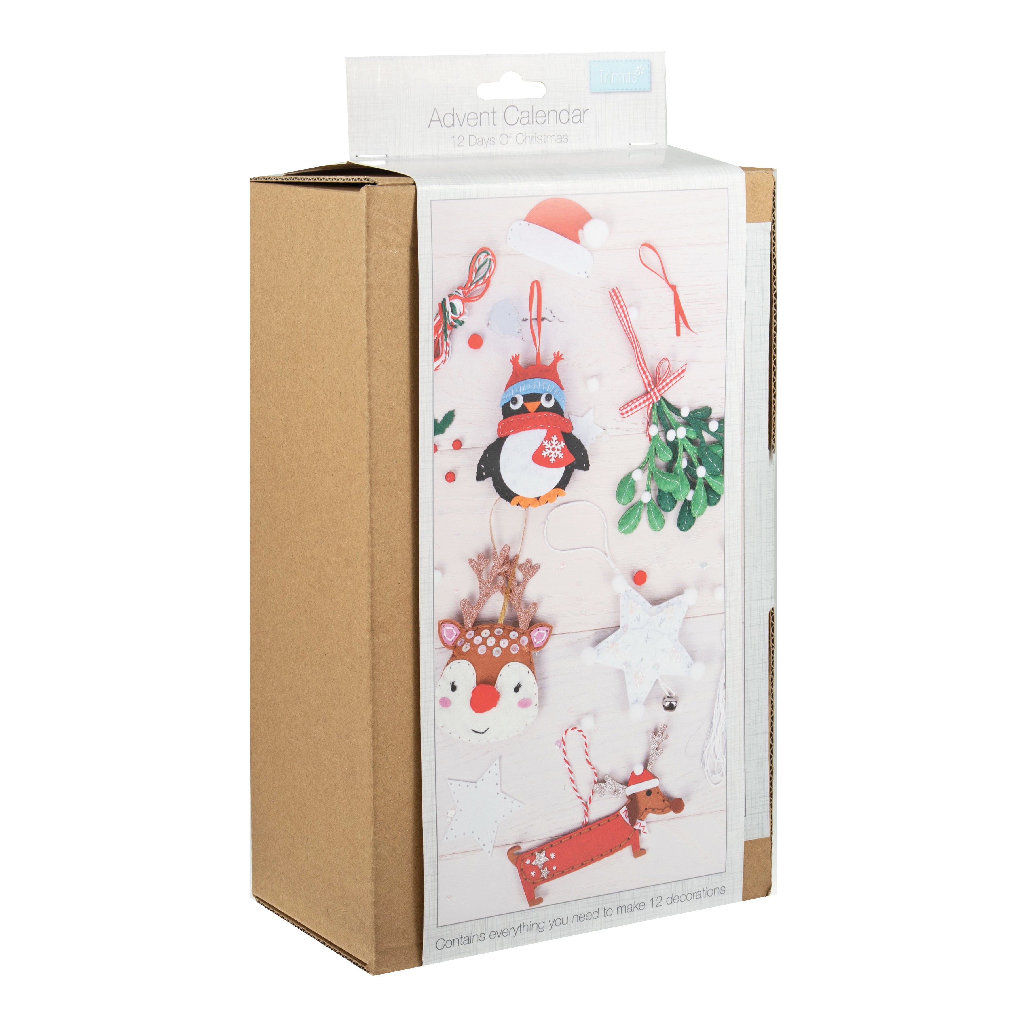 Trimits Make-Your-Own Felt Decorations Ð 12 Door Christmas Countdown Calendar, Includes 12 Festive Kits with Felt, Thread, Needles, and Accessories