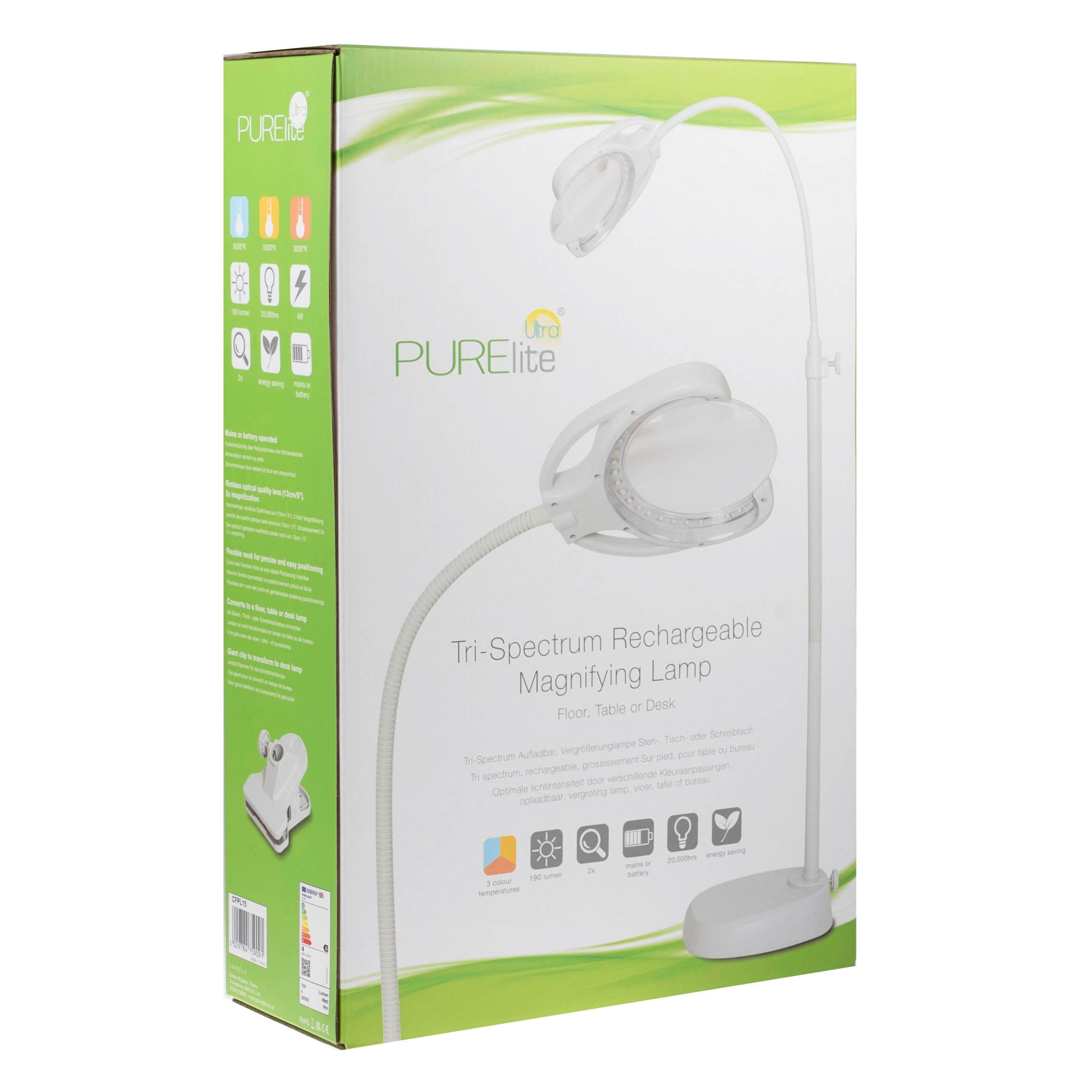 Purelite Table Lamp | Rechargeable Tri‑Spectrum | LED for Sewing, Crafts & Reading | CFPL15 - 0