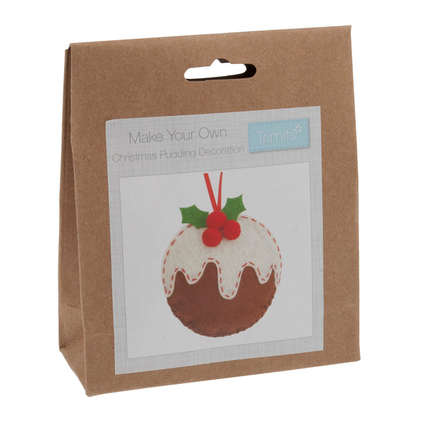 Trimits Felt Decoration Kit Ð Christmas Pudding, 10x12cm, Includes Felt Shapes, Thread, Stuffing, Needle, and Ribbon