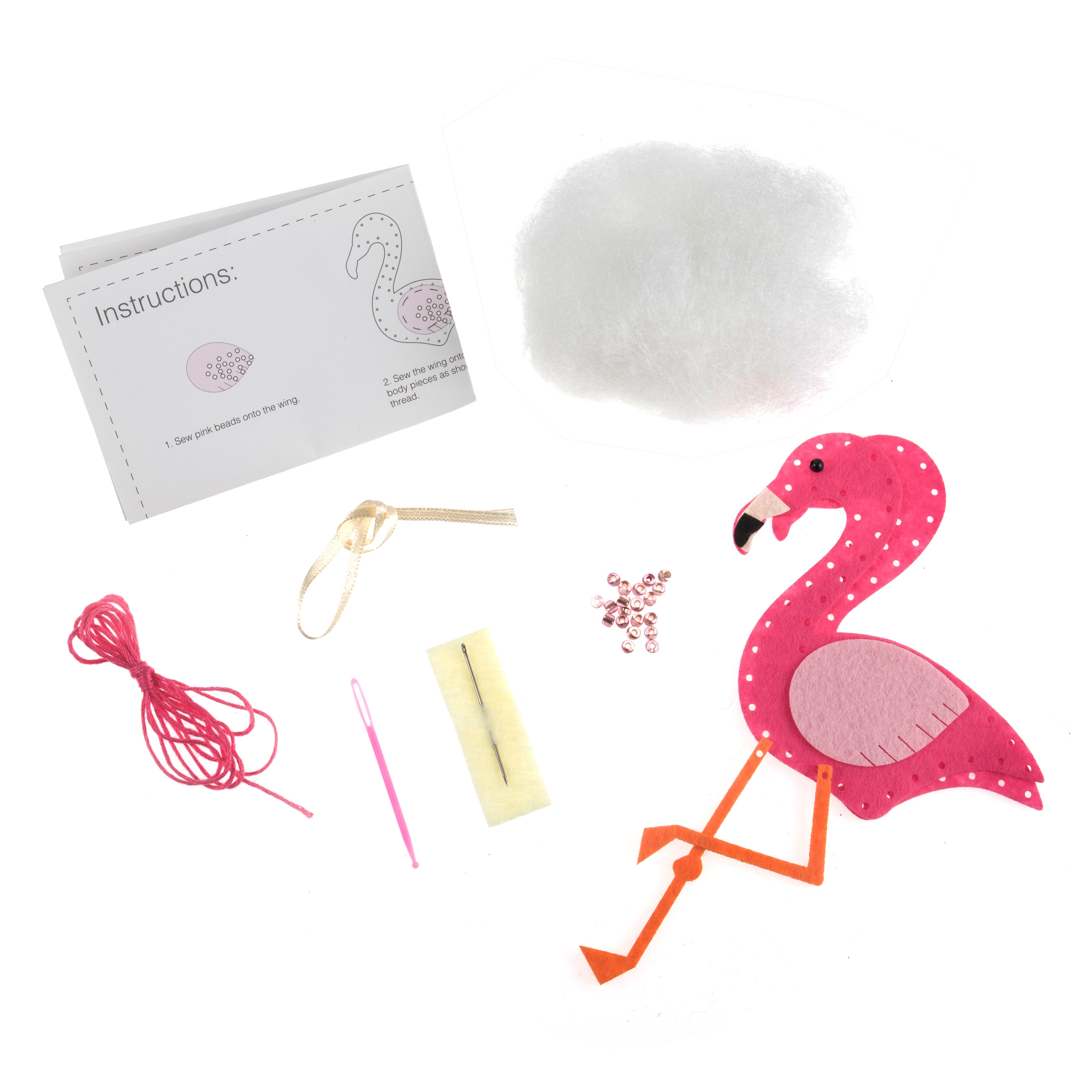 Trimits Felt Decoration Kit Ð Flamingo, 2x6x13cm, Includes Pre-Cut Felt, Stuffing, Beads, Thread, and Instructions