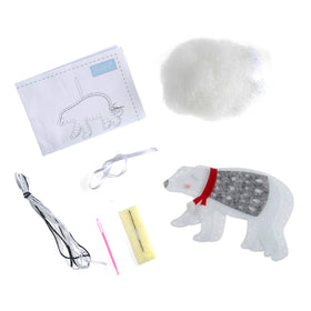 Trimits Felt Decoration Kit Christmas Polar Bear, 10x12cm, Includes Felt Shapes, Thread, Stuffing, Needle, and Ribbon
