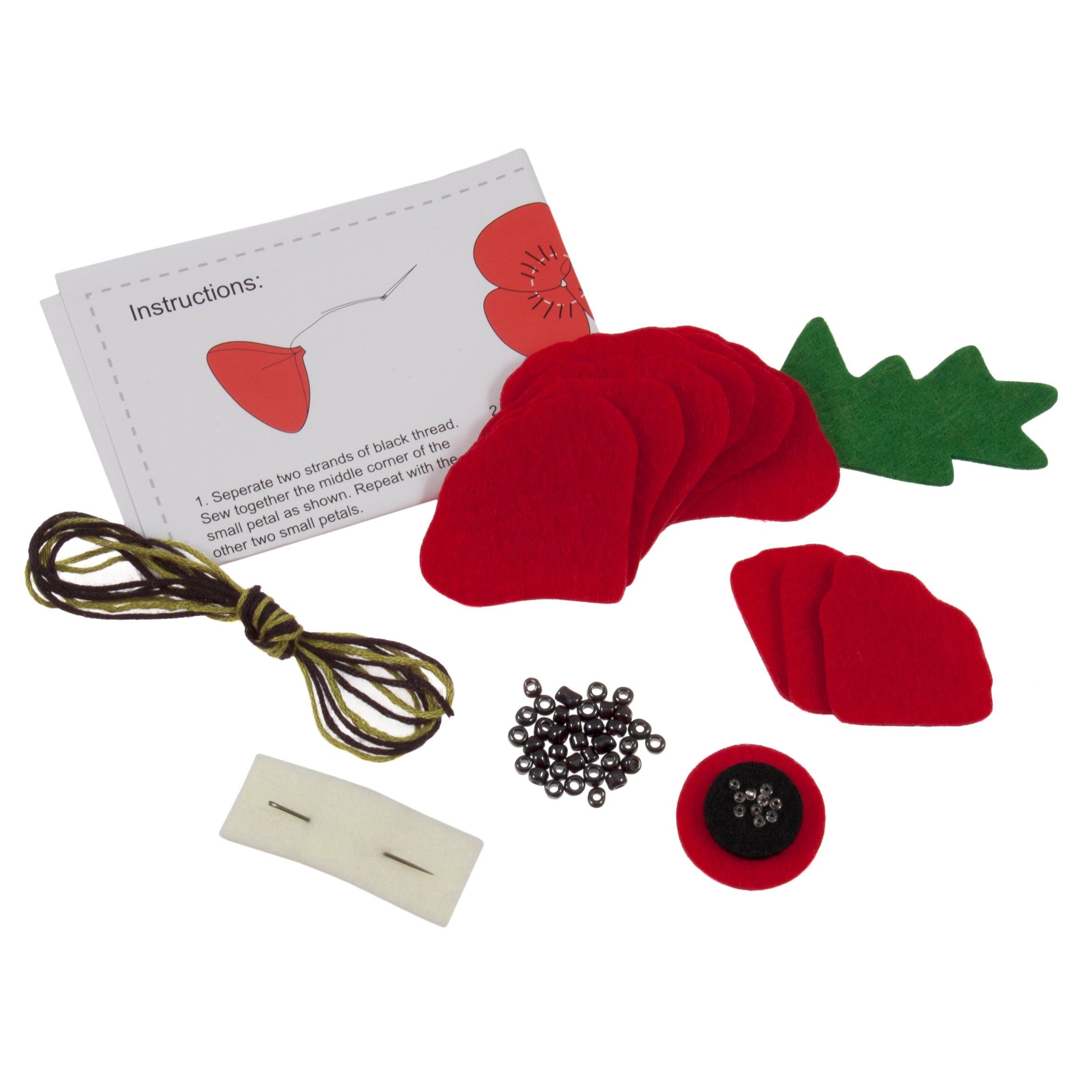 Trimits Felt Decoration Kit Ð Poppy Brooch, 2x6x13cm, Includes Pre-Cut Felt, Stuffing, Beads, Thread, and Instructions