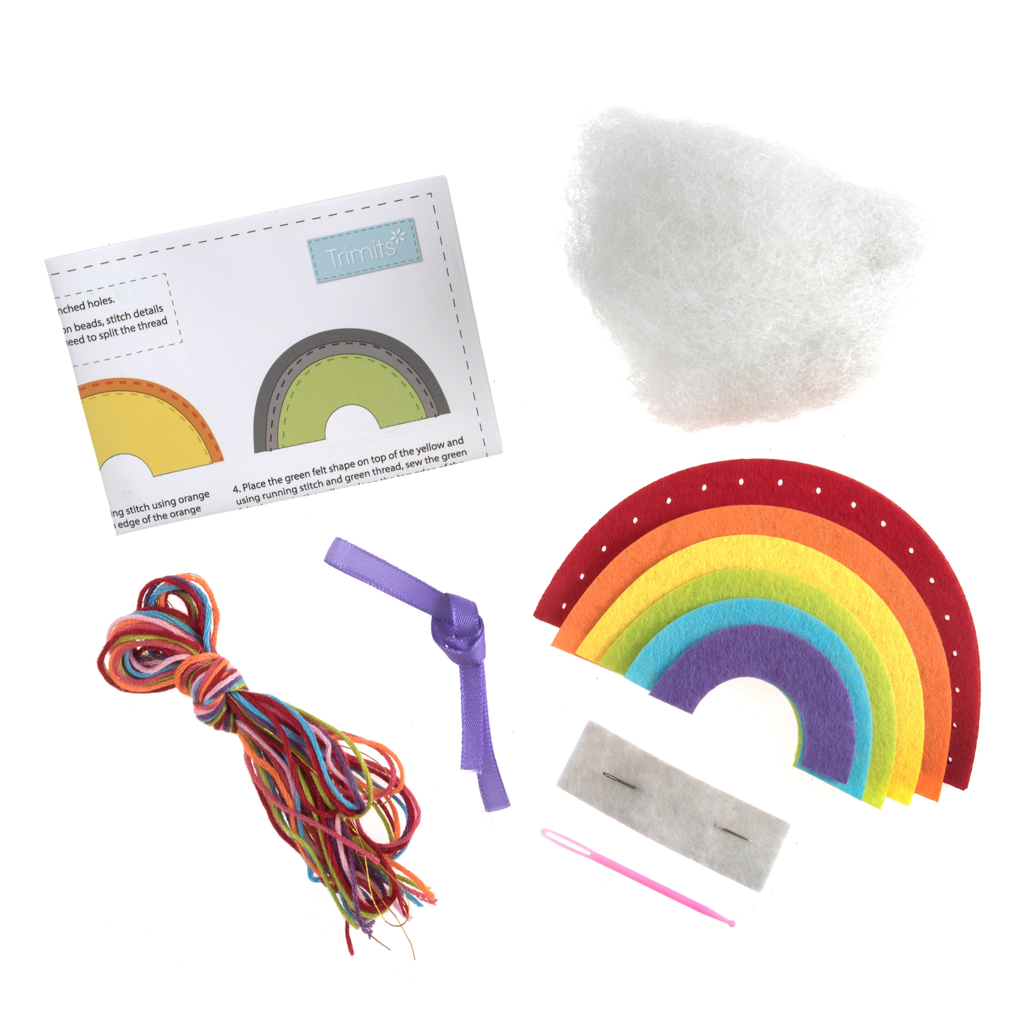 Trimits Felt Decoration Kit Ð Rainbow, 2x6x13cm, Includes Pre-Cut Felt, Stuffing, Beads, Thread, and Instructions