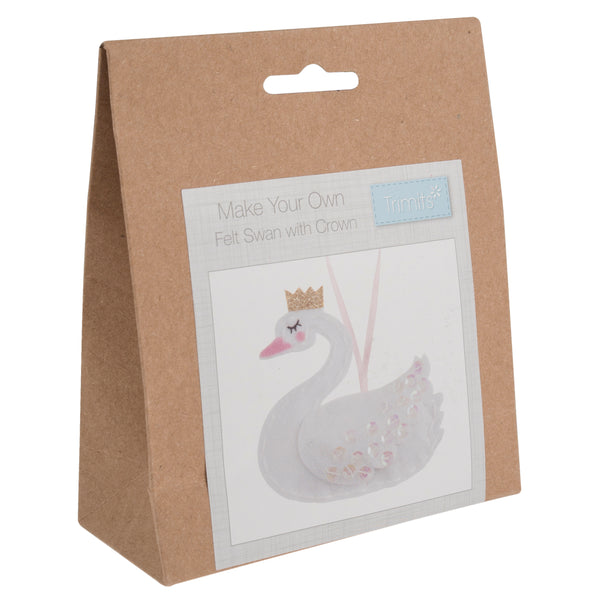 Trimits Felt Decoration Kit Ð Christmas: Swan with Crown, 2x6x13cm, Includes Pre-Cut Felt, Stuffing, Beads, Thread, and Instructions