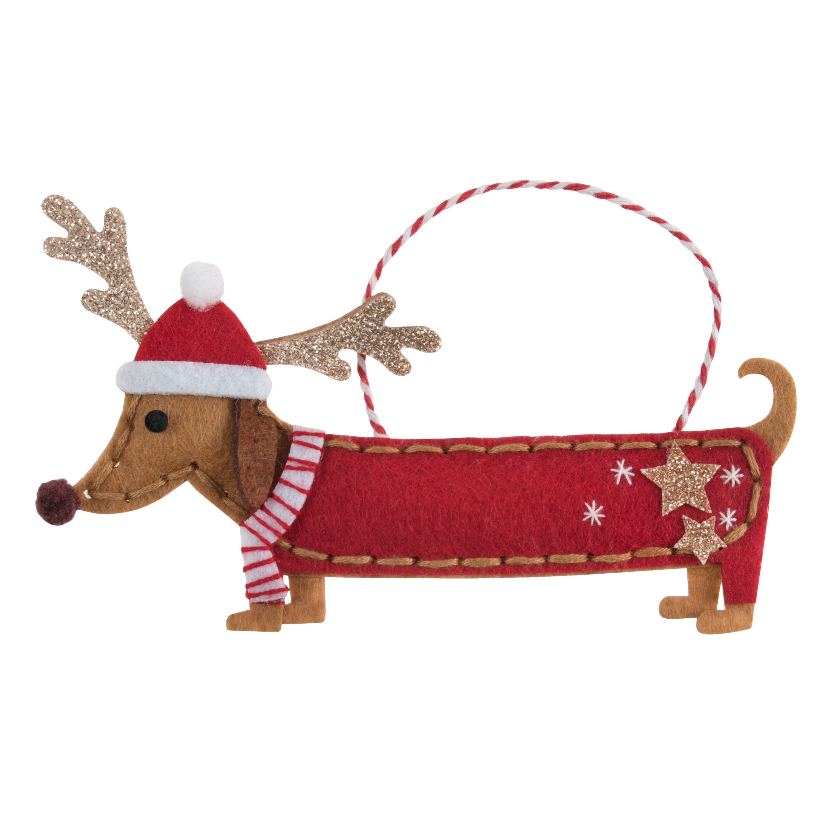 Trimits Felt Decoration Kit Ð Christmas Festival Dachshund, 10x12cm, Includes Felt Shapes, Thread, Stuffing, Needle, and Ribbon