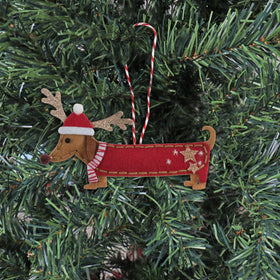 Trimits Felt Decoration Kit Christmas Festival Dachshund, 10x12cm, Includes Felt Shapes, Thread, Stuffing, Needle, and Ribbon