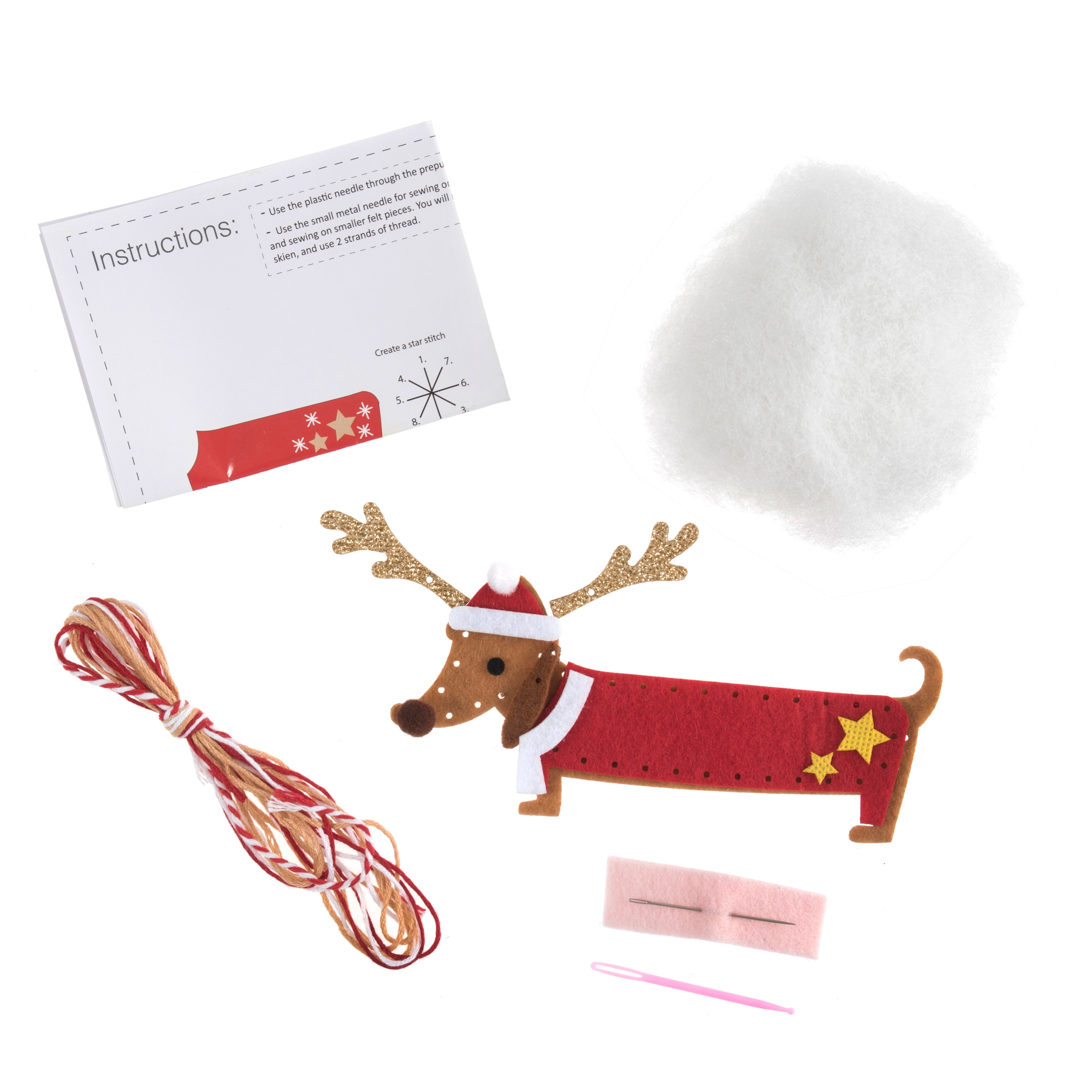 Trimits Felt Decoration Kit Ð Christmas Festival Dachshund, 10x12cm, Includes Felt Shapes, Thread, Stuffing, Needle, and Ribbon