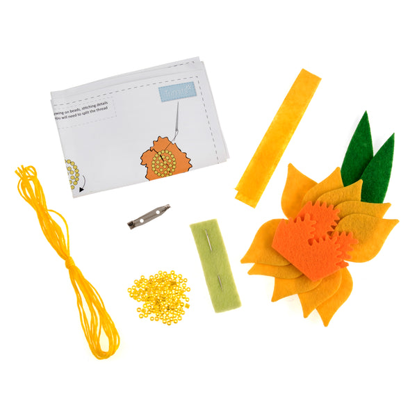 Trimits Felt Decoration Kit Ð Daffodil Brooch, 2x6x13cm, Includes Pre-Cut Felt, Stuffing, Beads, Thread, and Instructions