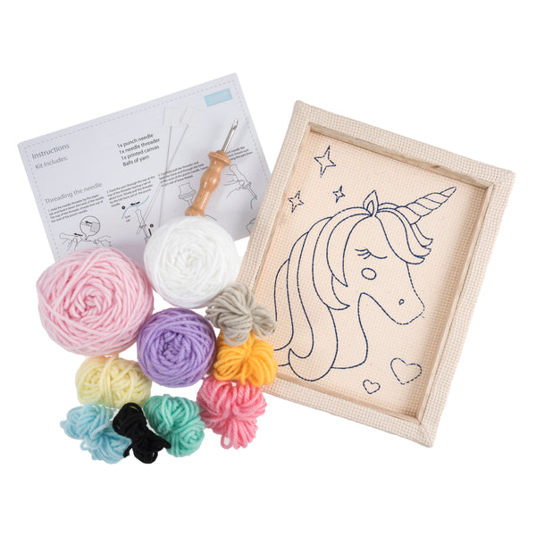 Trimits Punch Needle Kit Ð Floss and Hoop: Unicorn, 15.2cm Diameter, Includes Embroidery Floss, Hoop, Fabric, Punch Needle, Instructions in English, French, German