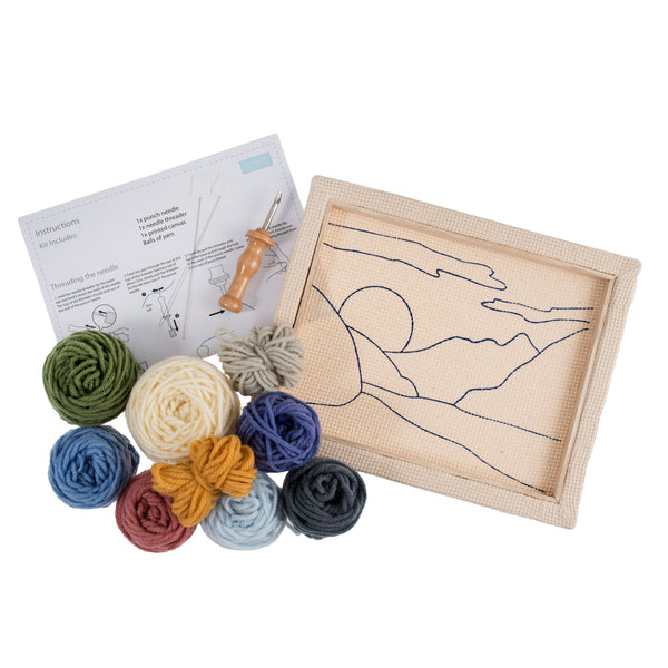 Trimits Punch Needle Kit Ð Floss and Hoop: Landscape, 15.2cm Diameter, Includes Embroidery Floss, Hoop, Fabric, Punch Needle, Instructions in English, French, German