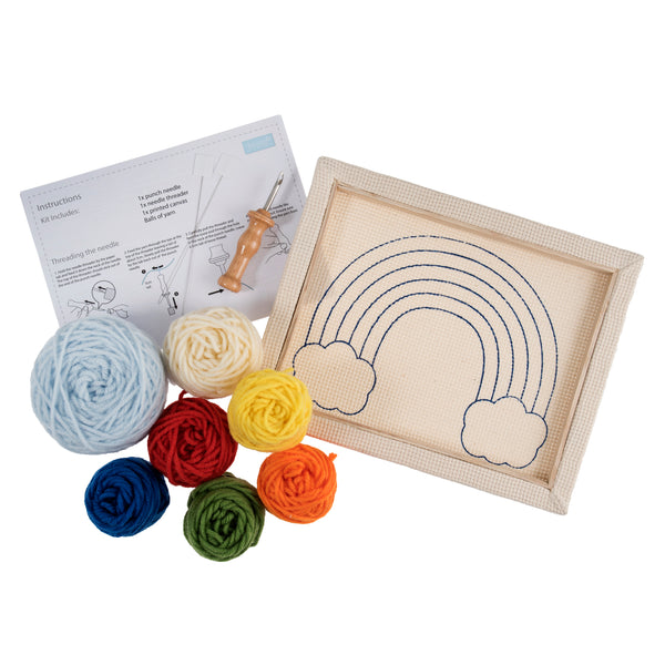 Trimits Punch Needle Kit Ð Floss and Hoop: Rainbow, 15.2cm Diameter, Includes Embroidery Floss, Hoop, Fabric, Punch Needle, Instructions in English, French, German