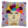 Kit de broderie au poinçon Trimits – Coussin : Lama du festival, 36 x 36 cm, comprend l’outil de broderie au poinçon, le fil, le tissu, le dos du coussin et les instructions en anglais, français et allemand.
