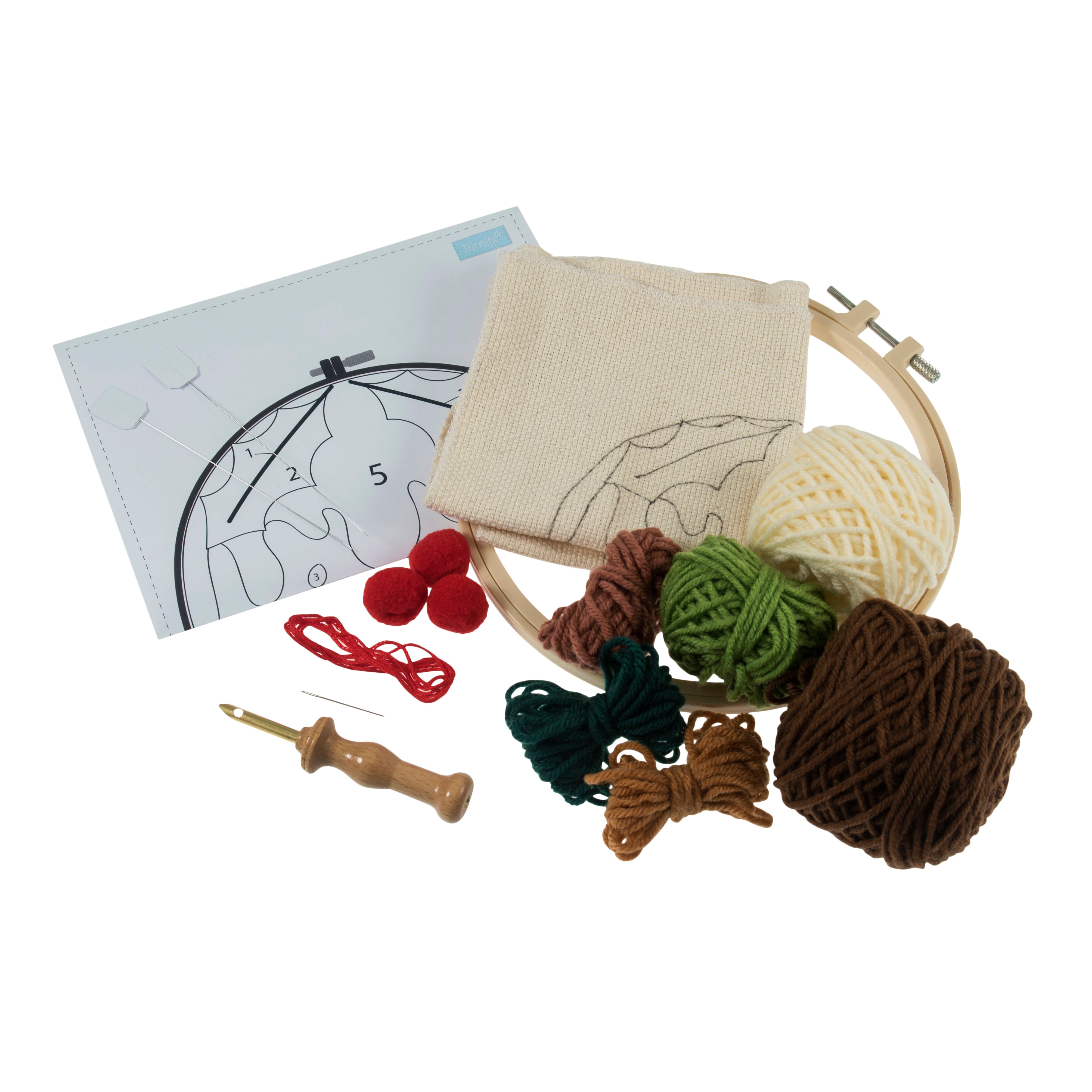 Trimits Punch Needle Kit Ð Yarn and Hoop: Christmas Pudding, 20.3cm Diameter, Includes Yarn, Hoop, Fabric, Punch Needle, and Instructions - 0