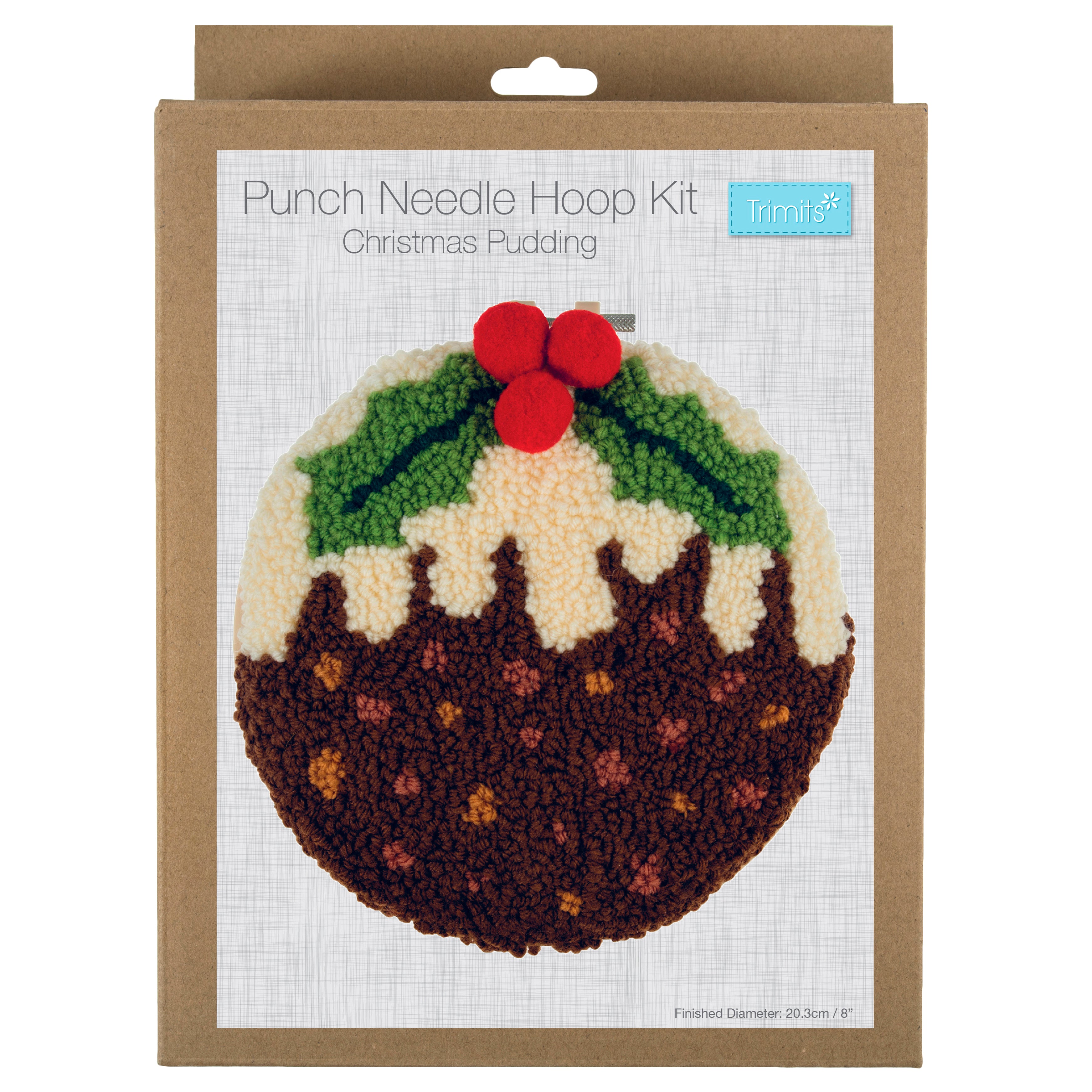 Trimits Punch Needle Kit Ð Yarn and Hoop: Christmas Pudding, 20.3cm Diameter, Includes Yarn, Hoop, Fabric, Punch Needle, and Instructions