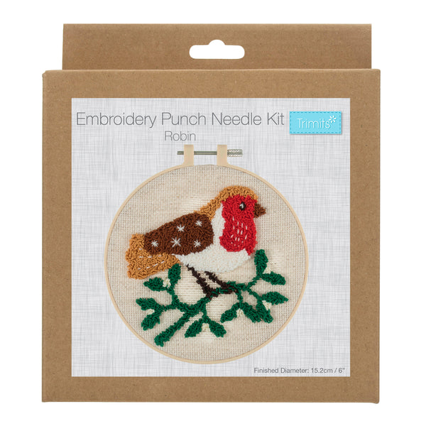 Trimits Punch Needle Kit Ð Floss and Hoop: Christmas Robyn, 15.2cm Diameter, Includes Floss, Hoop, Fabric, Punch Needle, and Instructions