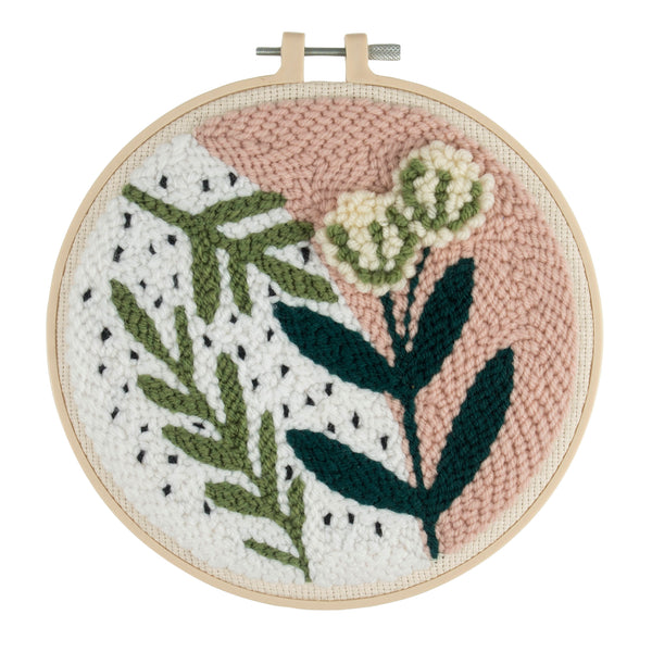 Trimits Punch Needle Kit Ð Yarn and Hoop: Foliage Floral, 20.3cm Diameter, Includes Yarn, Hoop, Fabric, Punch Needle, Instructions in EN, FR, GER