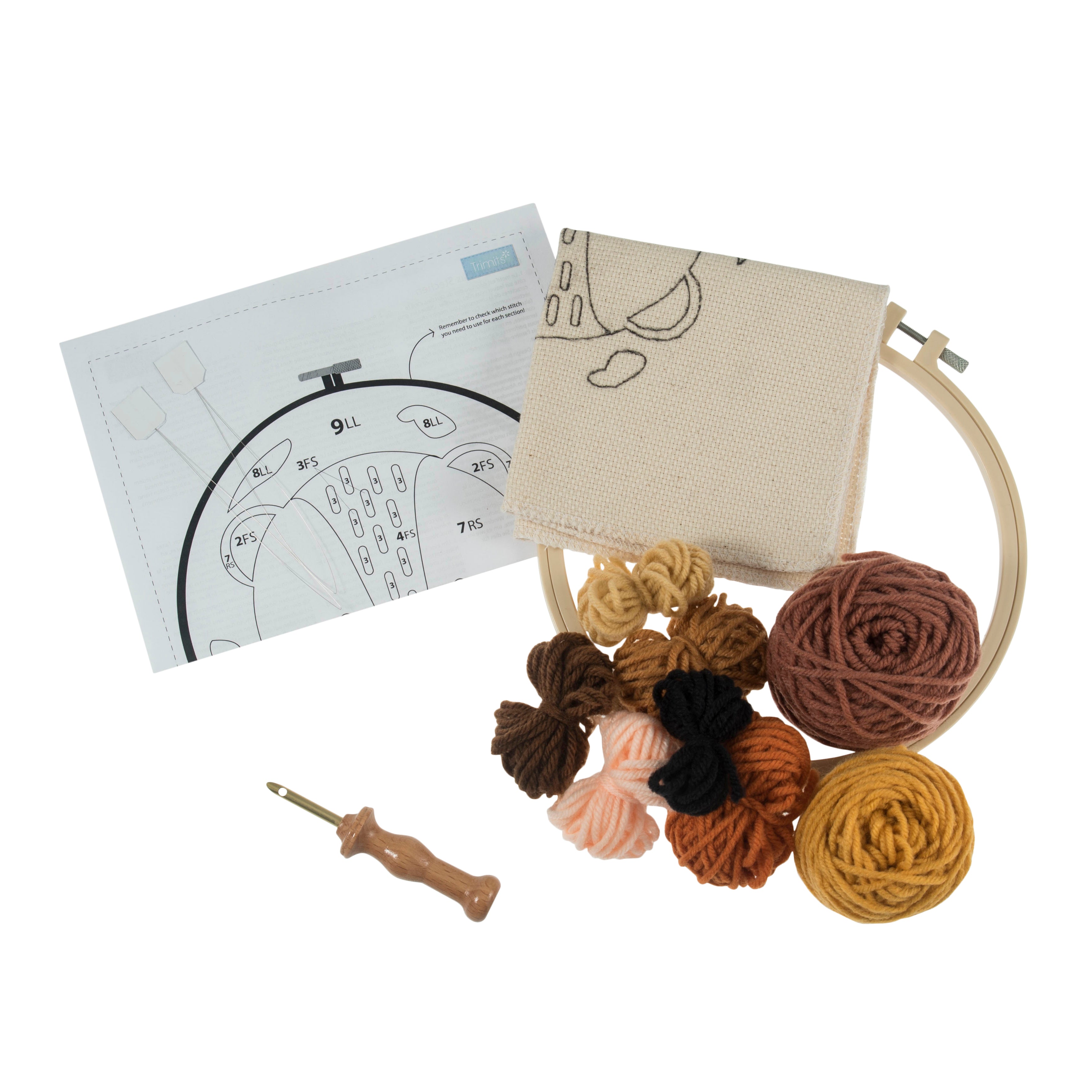 Trimits Punch Needle Kit Ð Yarn and Hoop: Lion, 20.3cm Diameter, Includes Yarn, Hoop, Fabric, Punch Needle, Instructions in EN, FR, GER - 0