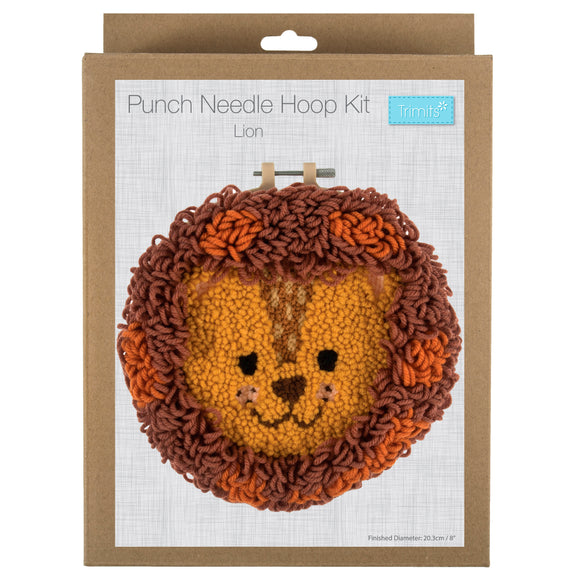 Trimits Punch Needle Kit Ð Yarn and Hoop: Lion, 20.3cm Diameter, Includes Yarn, Hoop, Fabric, Punch Needle, Instructions in EN, FR, GER