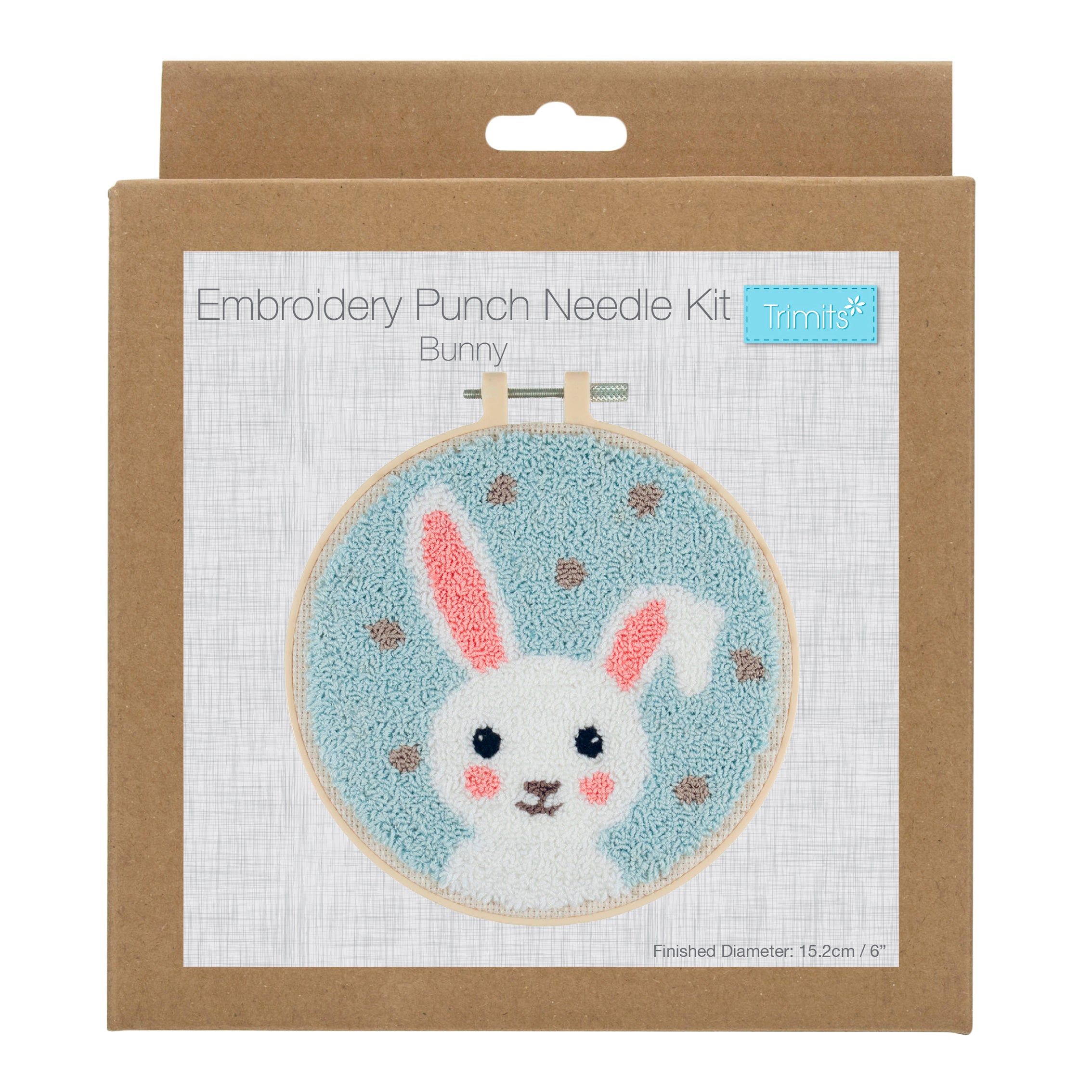 Trimits Punch Needle Kit Ð Floss and Hoop: Bunny, 15.2cm Diameter, Includes Embroidery Floss, Hoop, Fabric, Punch Needle, Instructions in English, French, German