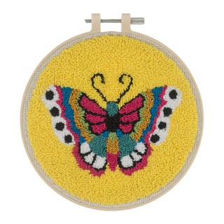 Trimits Punch Needle Kit Ð Floss and Hoop: Butterfly, 15.2cm Diameter, Includes Embroidery Floss, Hoop, Fabric, Punch Needle, Instructions in English, French, German