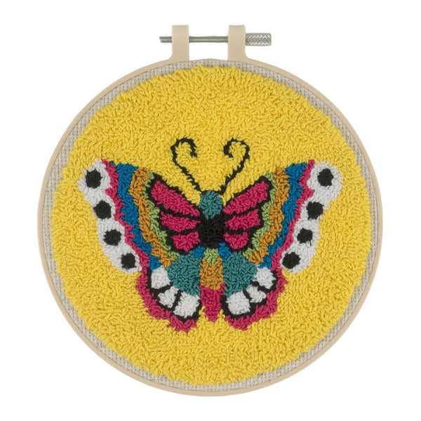 Trimits Punch Needle Kit Ð Floss and Hoop: Butterfly, 15.2cm Diameter, Includes Embroidery Floss, Hoop, Fabric, Punch Needle, Instructions in English, French, German