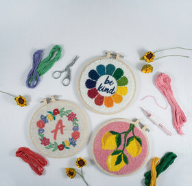 Trimits Punch Needle Kit Floss and Hoop: Lemons, 15.2cm Diameter, Includes Embroidery Floss, Hoop, Fabric, Punch Needle, Instructions i...