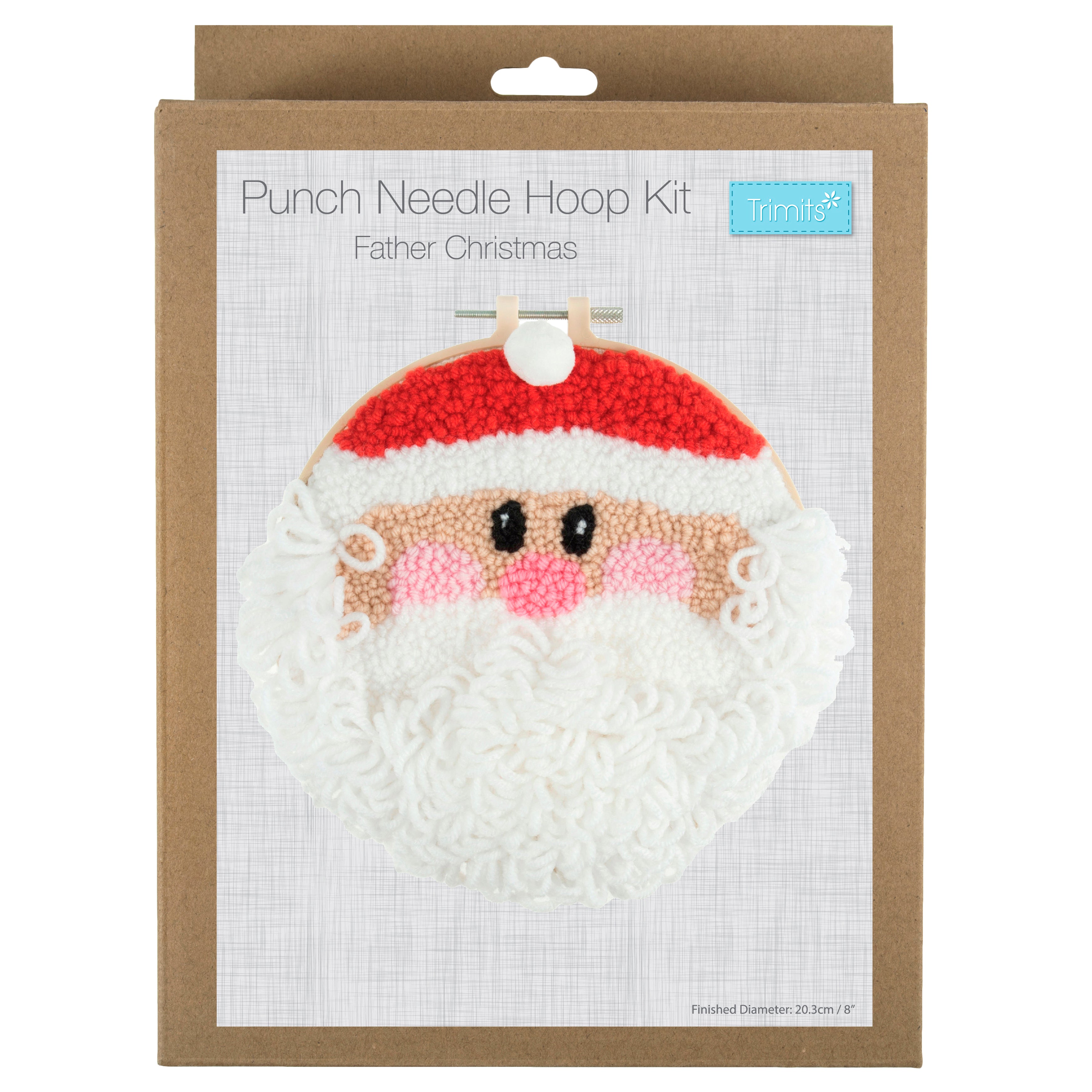 Trimits Punch Needle Kit Ð Yarn and Hoop: Father Christmas , 20.3cm Diameter, Includes Yarn, Hoop, Fabric, Punch Needle, and Instructions