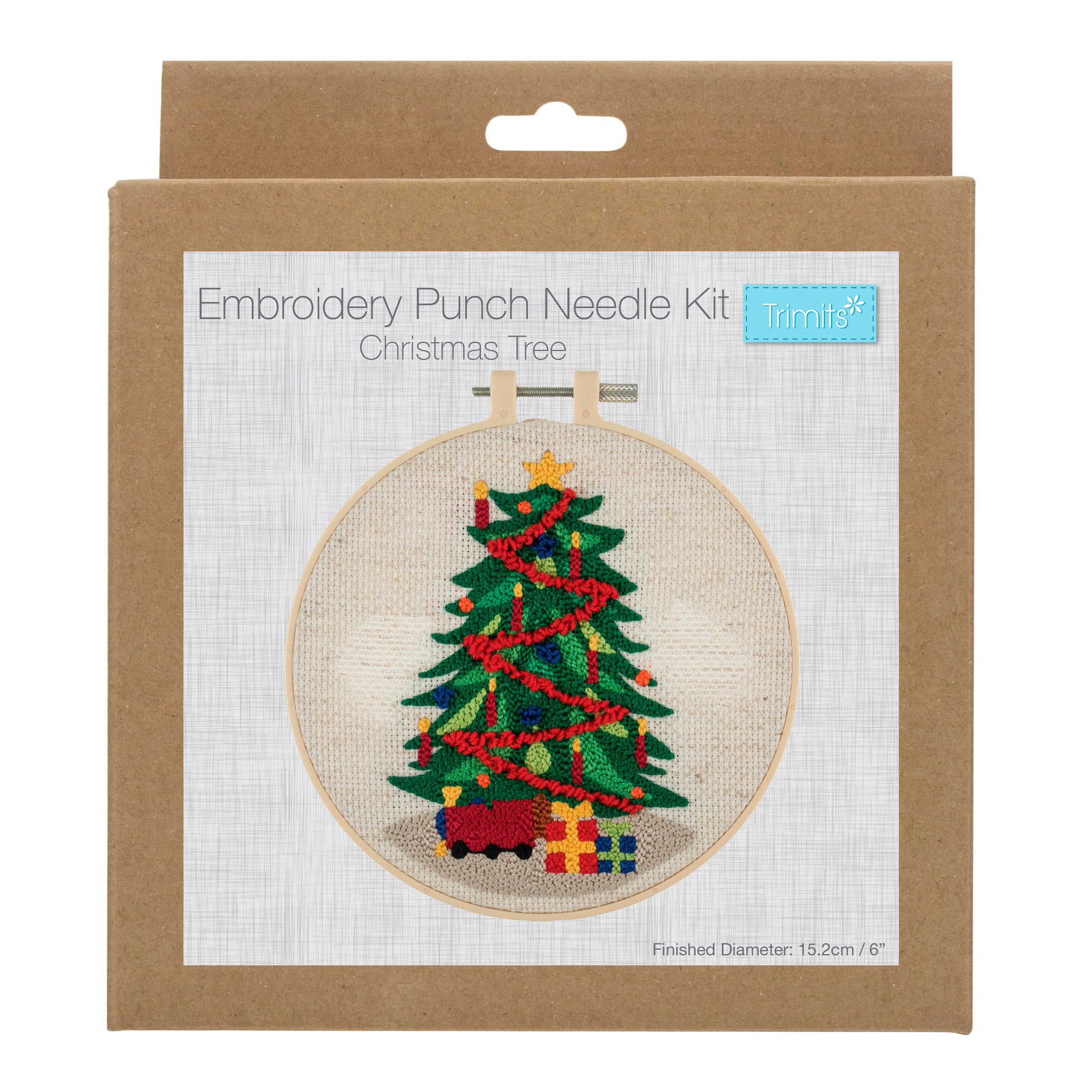 Trimits Punch Needle Kit Ð Floss and Hoop: Christmas Tree 15.2cm Diameter, Includes Floss, Hoop, Fabric, Punch Needle, and Instructions