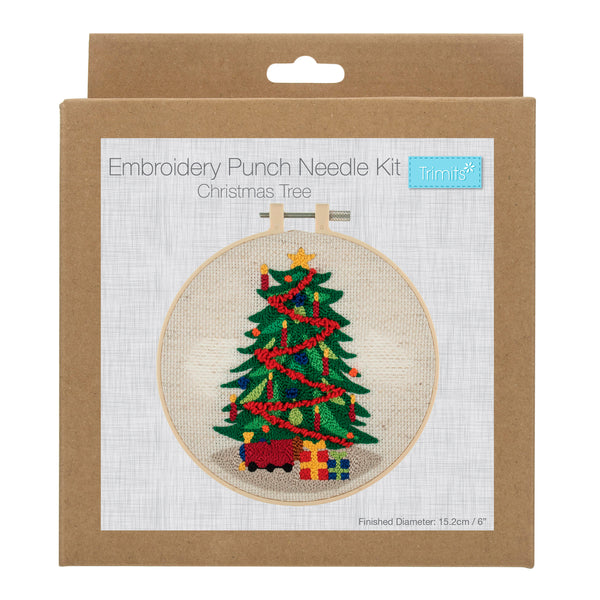 Trimits Punch Needle Kit Ð Floss and Hoop: Christmas Tree 15.2cm Diameter, Includes Floss, Hoop, Fabric, Punch Needle, and Instructions