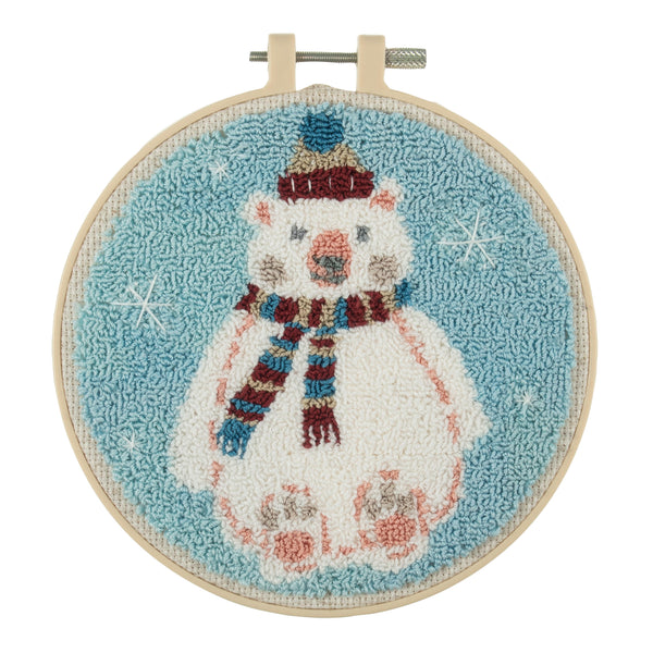 Trimits Punch Needle Kit Ð Floss and Hoop: Christmas Polar Bear, 15.2cm Diameter, Includes Floss, Hoop, Fabric, Punch Needle, and Instructions