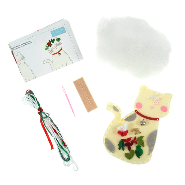 Trimits Felt Decoration Kit Ð Christmas: Cat, 2x6x13cm, Includes Pre-Cut Felt, Stuffing, Beads, Thread, and Instructions