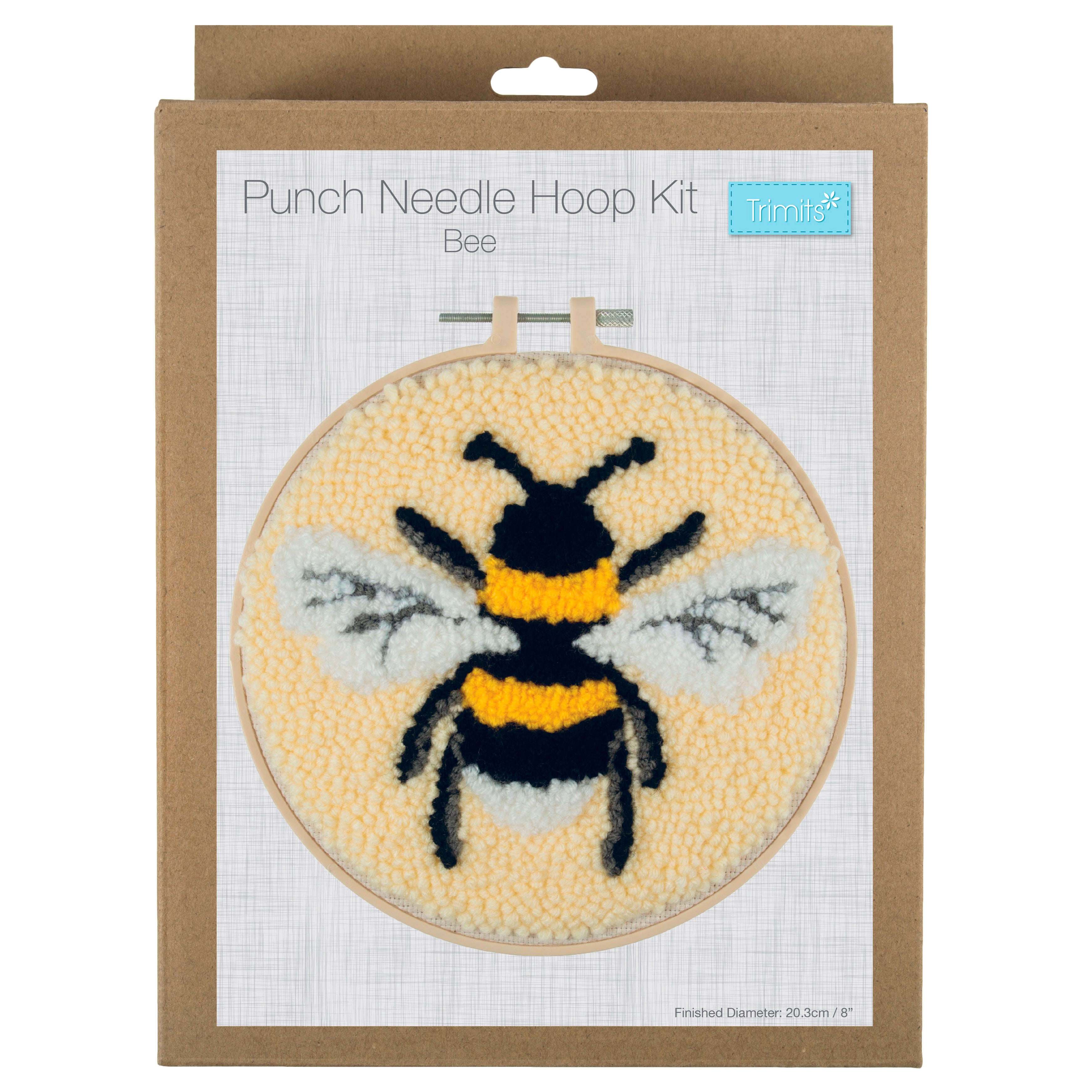 Trimits Punch Needle Kit Ð Yarn and Hoop: Bee, 20.3cm Diameter, Includes Yarn, Hoop, Fabric, Punch Needle, Instructions in EN, FR, GER