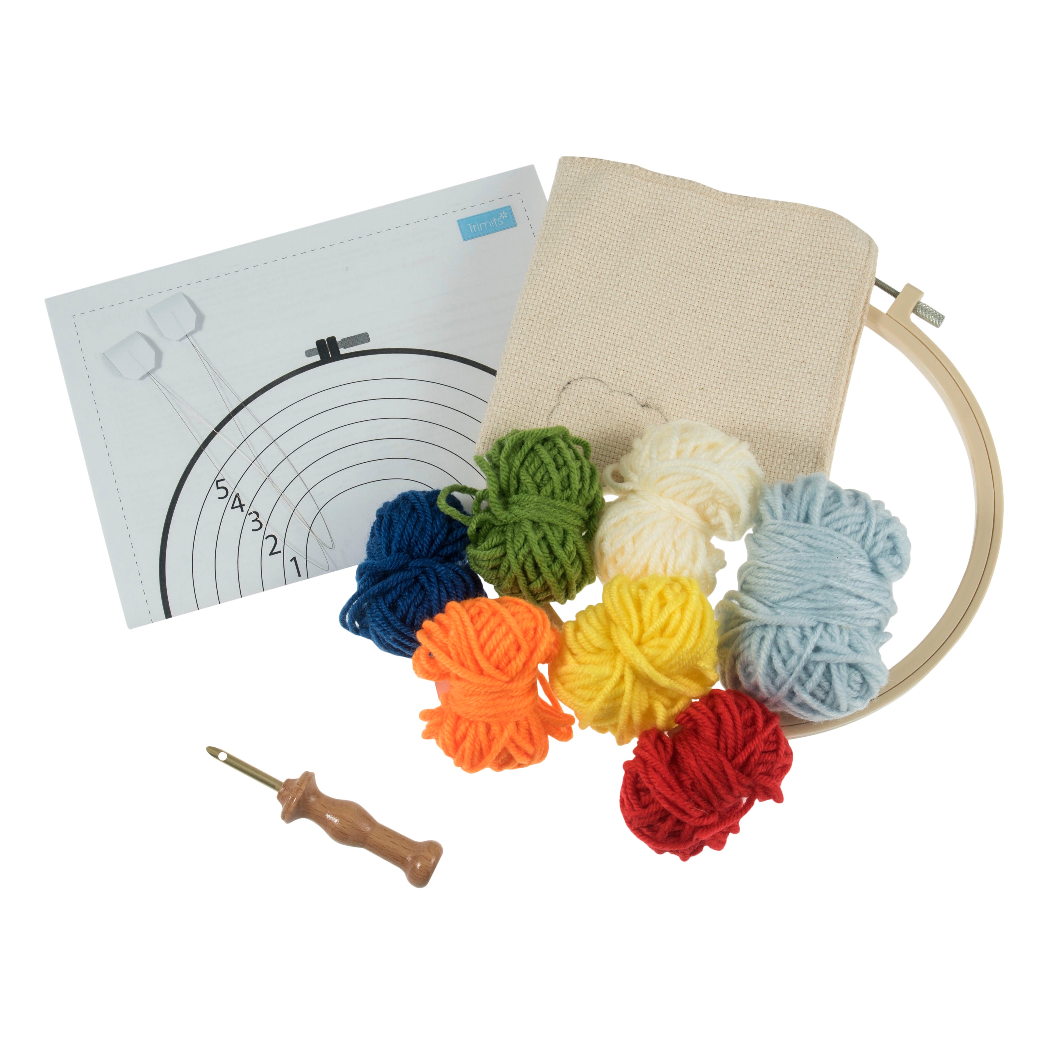 Trimits Punch Needle Kit Ð Yarn and Hoop: Rainbow, 20.3cm Diameter, Includes Yarn, Hoop, Fabric, Punch Needle, Instructions in EN, FR, GER - 0