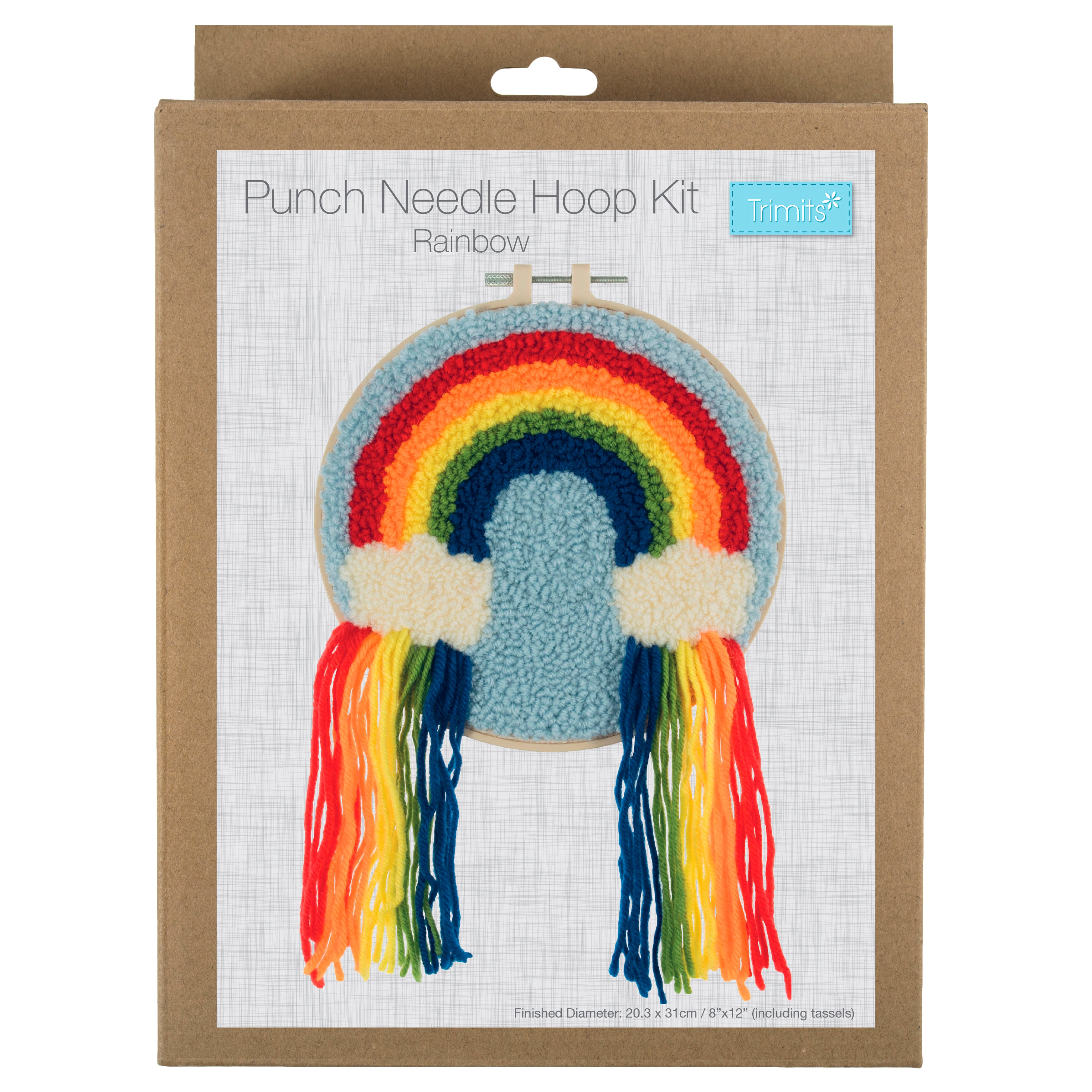 Trimits Punch Needle Kit Ð Yarn and Hoop: Rainbow, 20.3cm Diameter, Includes Yarn, Hoop, Fabric, Punch Needle, Instructions in EN, FR, GER