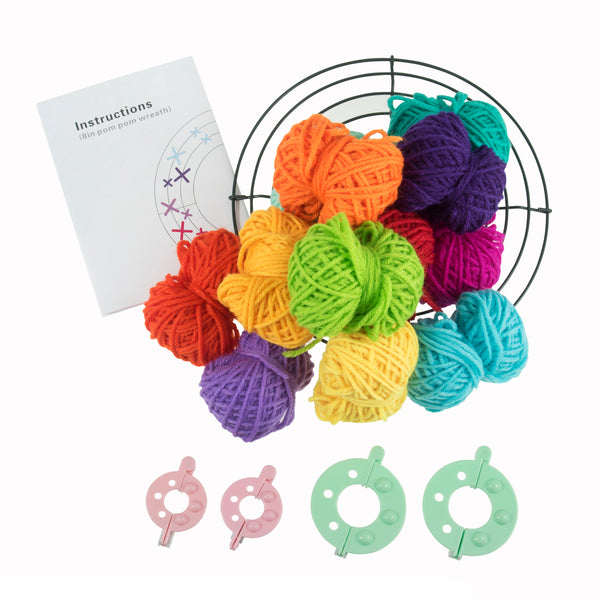 Trimits Pom Pom Wreath Kit Ð Green, 30x30cm, Includes Pom Pom Makers, Yarn, and Metal Hoop