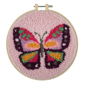 Trimits Punch Needle Kit Yarn and Hoop: Butterfly, 20.3cm Diameter, Includes Yarn, Hoop, Fabric, Punch Needle, Instructions in EN, FR, GER