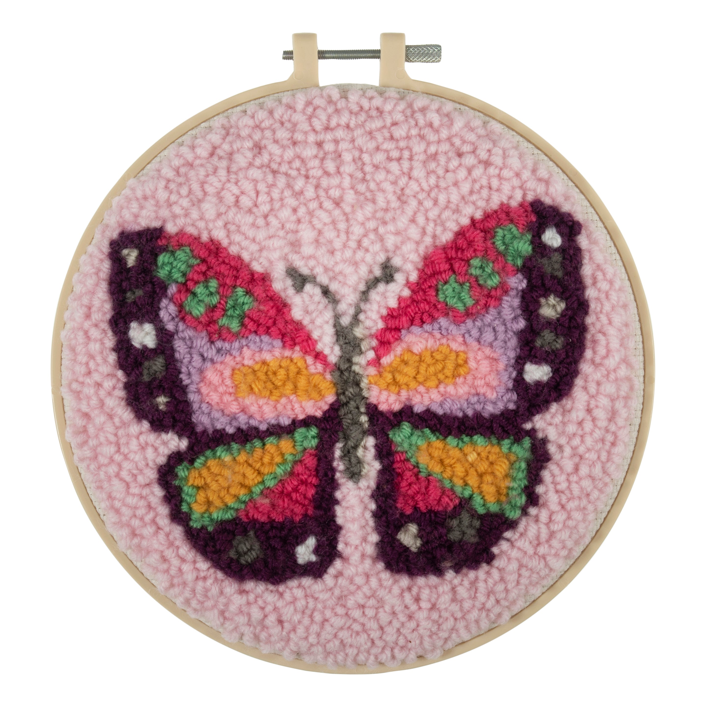 Trimits Punch Needle Kit Ð Yarn and Hoop: Butterfly, 20.3cm Diameter, Includes Yarn, Hoop, Fabric, Punch Needle, Instructions in EN, FR, GER