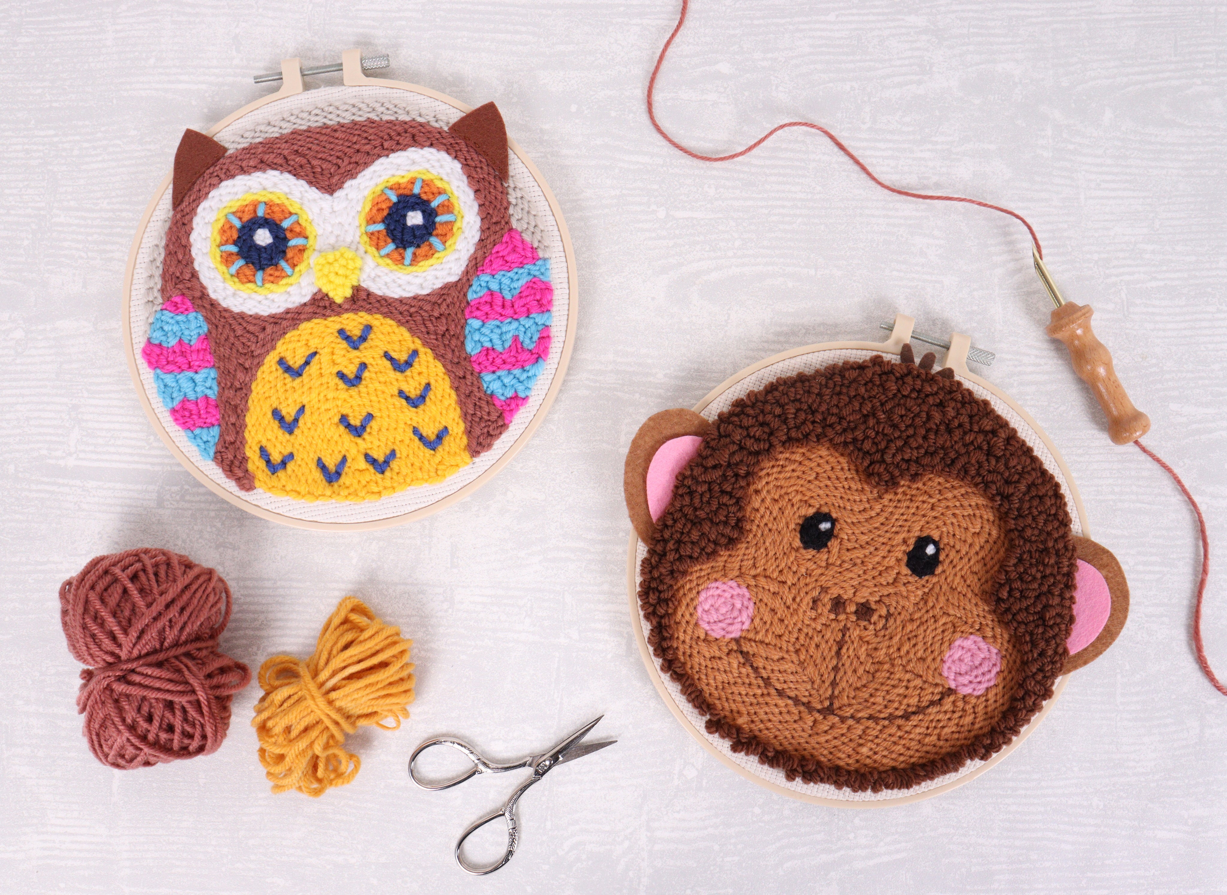 Trimits Punch Needle Kit Ð Yarn and Hoop: Owl, 20.3cm Diameter, Includes Yarn, Hoop, Fabric, Punch Needle, Instructions in EN, FR, GER - 0