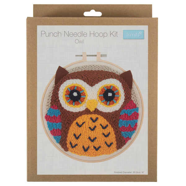 Trimits Punch Needle Kit Ð Yarn and Hoop: Owl, 20.3cm Diameter, Includes Yarn, Hoop, Fabric, Punch Needle, Instructions in EN, FR, GER