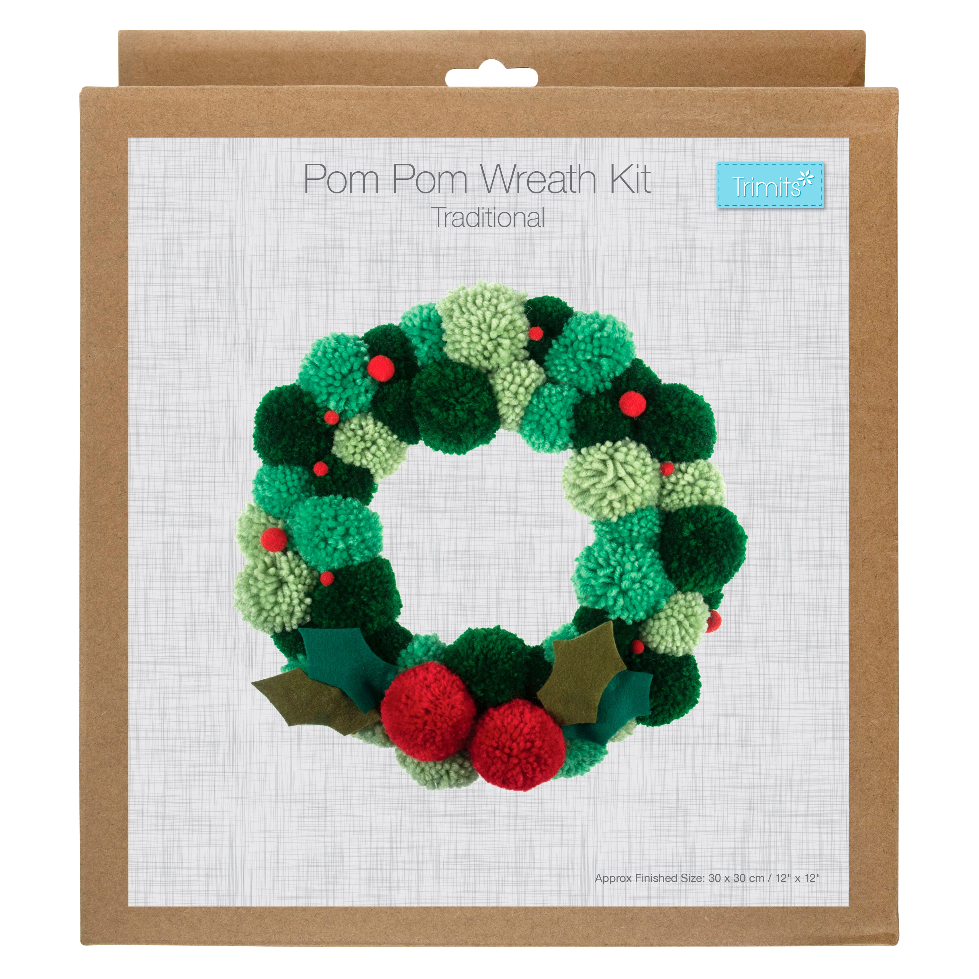 Trimits Pom Pom Wreath Kit Ð  30x30cm, Includes Pom Pom Makers, Yarn, and Metal Hoop