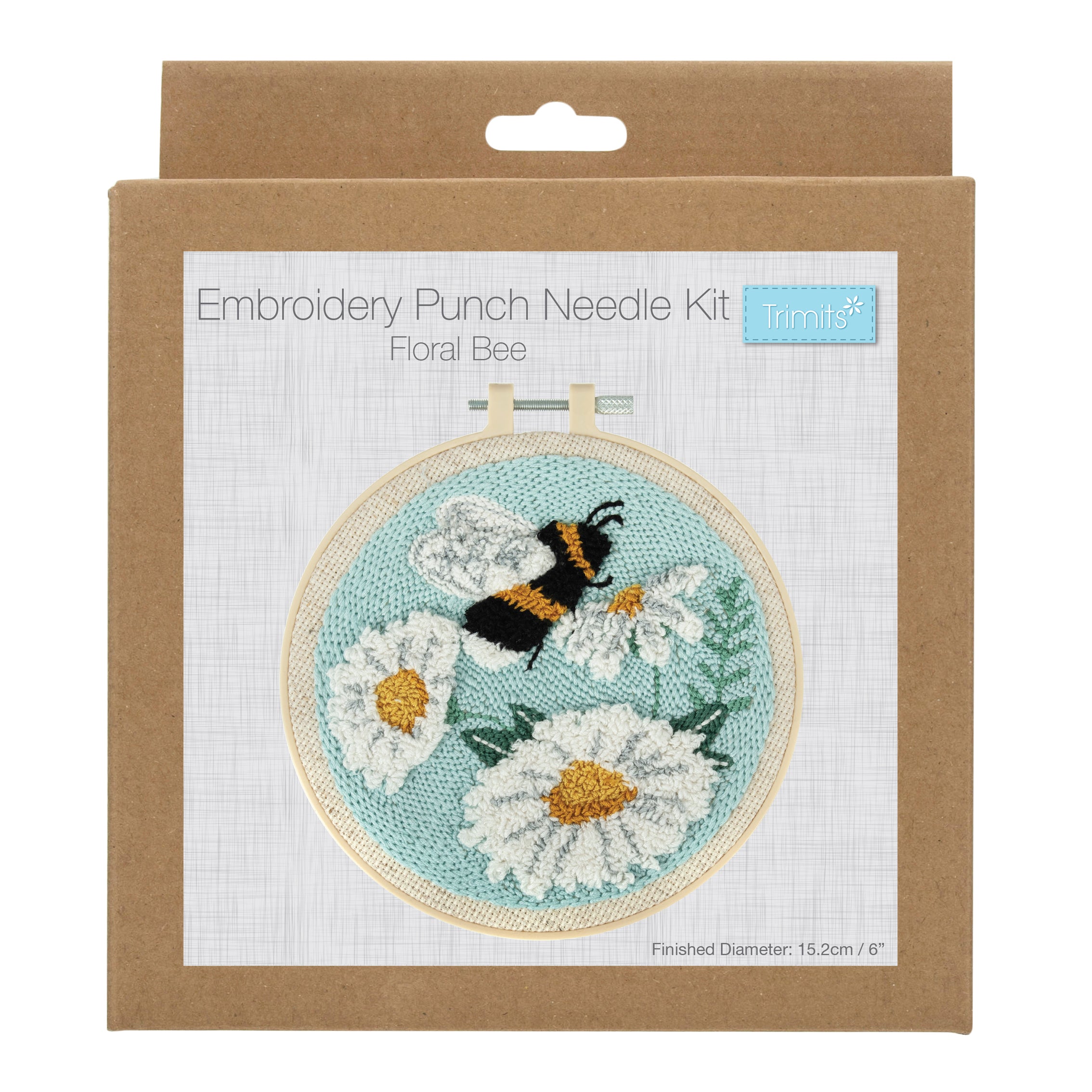 Trimits Punch Needle Kit Ð Floss and Hoop: Bees & Flowers, 15.2cm Diameter, Includes Embroidery Floss, Hoop, Fabric, Punch Needle, Instructions in English, French, German