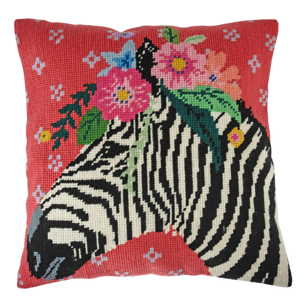 Trimits Half Stitch Tapestry Kit Ð Cushion: Zebra, 40x40cm, Includes Pre-Printed Canvas, Acrylic Yarns, Needle, Cushion Back, Instructions in English, French, German