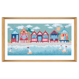 Trimits Counted Cross Stitch Kit Ð Large: Beach Huts, 36x36cm, Includes Aida Fabric, Pre-Sorted Threads, Needle, Personalizing Alphabet, Instructions in English, French, German