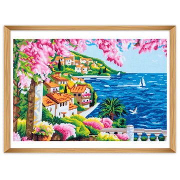Trimits Counted Cross Stitch Kit Ð Large: Riviera, 36x36cm, Includes Aida Fabric, Pre-Sorted Threads, Needle, Personalizing Alphabet, Instructions in English, French, German - 0