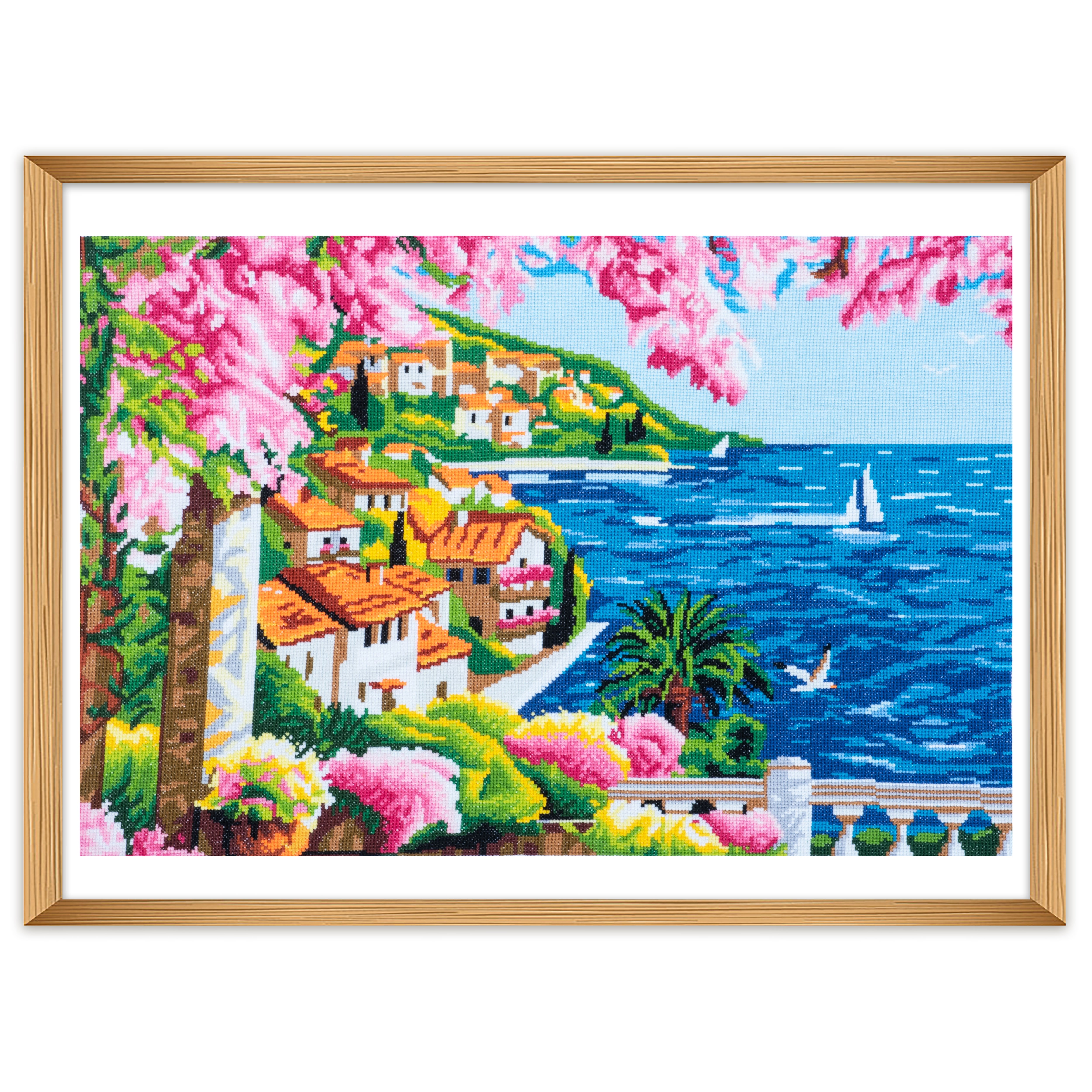 Trimits Counted Cross Stitch Kit Ð Large: Riviera, 36x36cm, Includes Aida Fabric, Pre-Sorted Threads, Needle, Personalizing Alphabet, Instructions in English, French, German