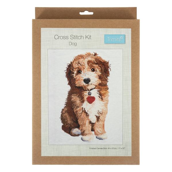 Trimits Counted Cross Stitch Kit Ð Large: Dog, 36x36cm, Includes Aida Fabric, Pre-Sorted Threads, Needle, Personalizing Alphabet, Instructions in English, French, German