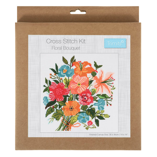 Trimits Counted Cross Stitch Kit Ð Large: Floral Boutique, 36x36cm, Includes Aida Fabric, Pre-Sorted Threads, Needle, Personalizing Alphabet, Instructions in English, French, German