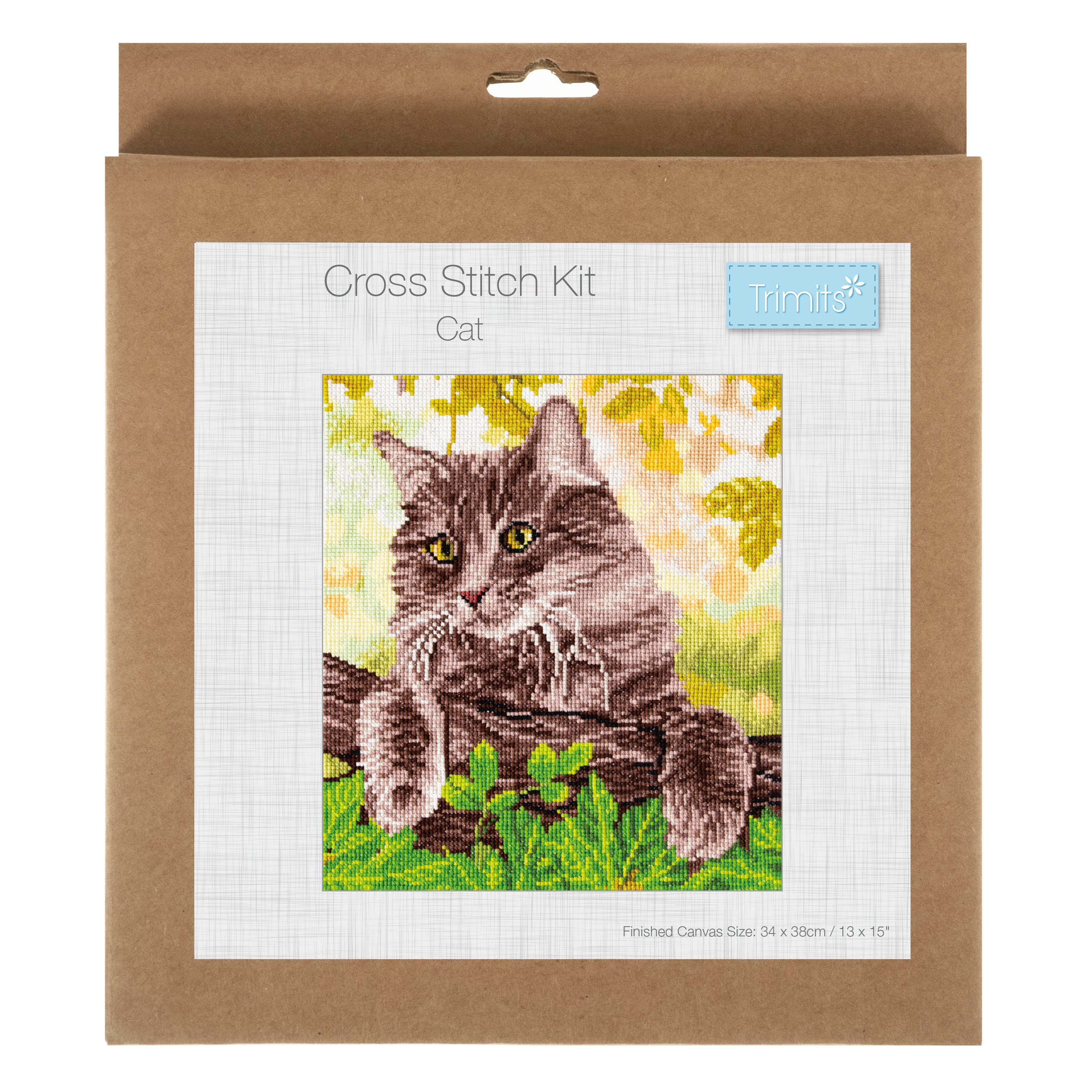 Trimits Counted Cross Stitch Kit Ð Large: Cat, 36x36cm, Includes Aida Fabric, Pre-Sorted Threads, Needle, Personalizing Alphabet, Instructions in English, French, German