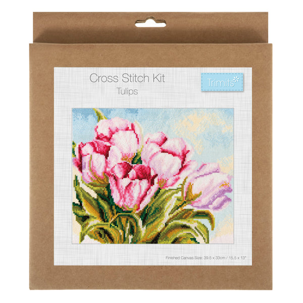 Trimits Counted Cross Stitch Kit Ð Large: Tulip, 36x36cm, Includes Aida Fabric, Pre-Sorted Threads, Needle, Personalizing Alphabet, Instructions in English, French, German